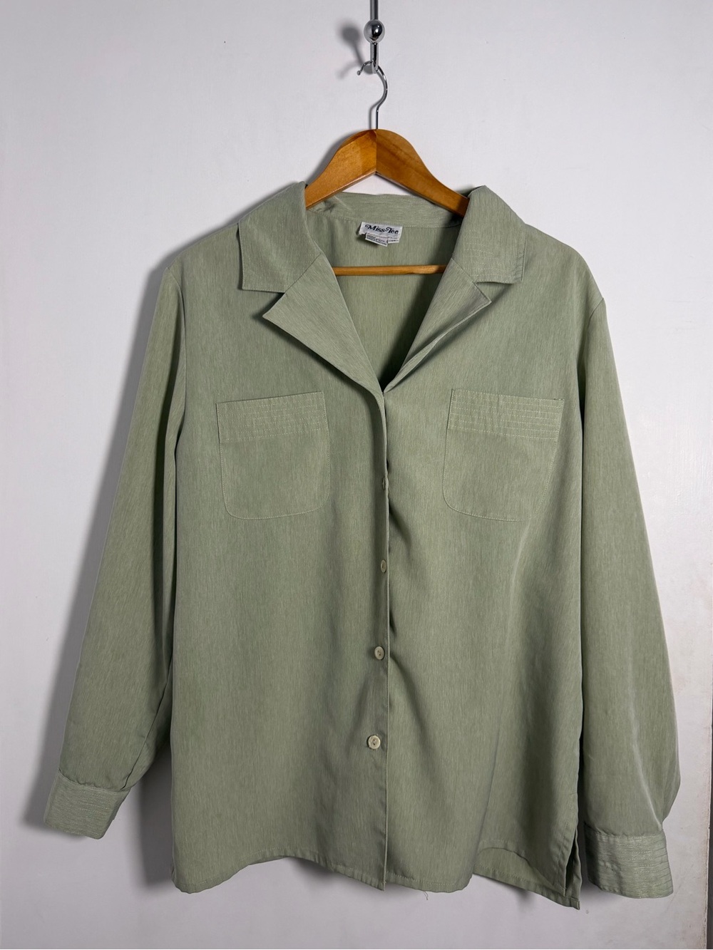 80s Vintage Light Sage Green Button-Up Shirt